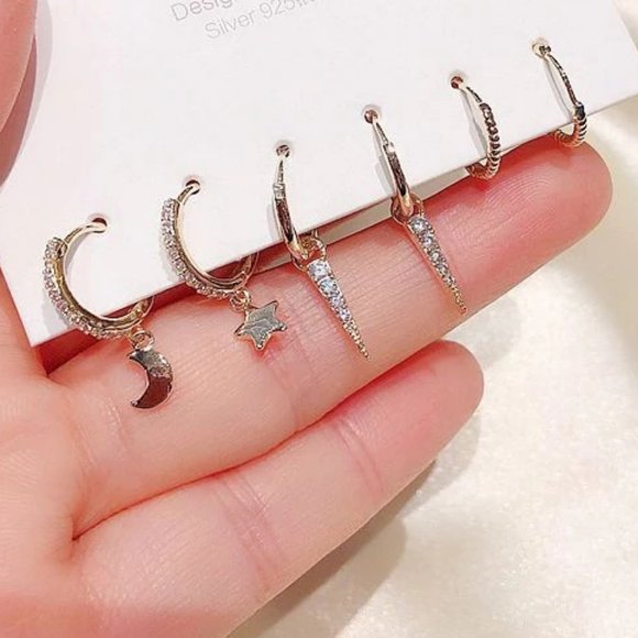 [3 Pairs] 925 Sterling Silver Diamond Earrings G - Picture 1 of 6